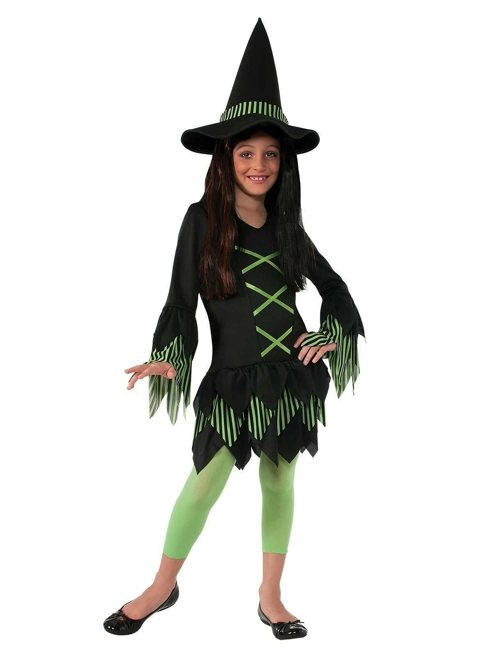 Rubie's Black and Lime Green Striped Witch Costume with Hat
